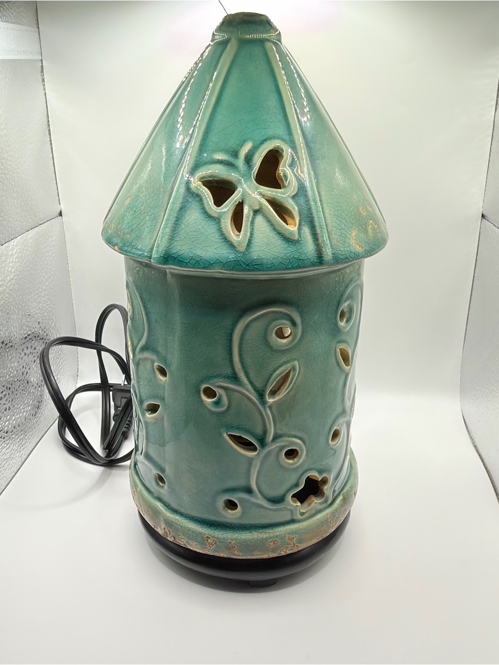 Ceramic Teal Butterfly & Vine Electric Wax Warmer shade pink zebra